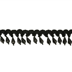 Beaded Fringe |  Black Braided Trim With Beaded Fringe – 1.25" Beaded Fringe Beaded Fringe