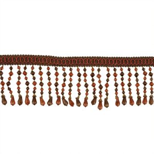 Beaded Fringe |  Orange, Amber And Brown Circles Braided Trim With Beaded Fringe – 3.25" Beaded Fringe Beaded Fringe