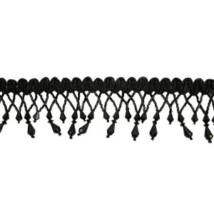 Beaded Fringe |  Vintage Black Fancy Beaded Fringe On Black Braid – 2.25" Beaded Fringe Beaded Fringe