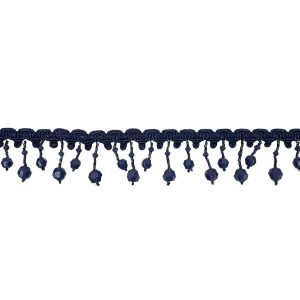 Beaded Fringe |  Vintage Blue Beaded Fringe Trim On Blue Braid – 1.5" Beaded Fringe Beaded Fringe