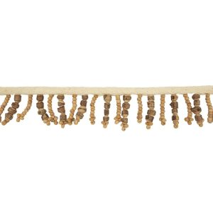 Beaded Fringe |  Vintage Brown And Natural Textured Wood Beaded Fringe Trim – 1.625" Beaded Fringe Beaded Fringe