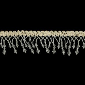 Beaded Fringe |  Vintage Crystal Fancy Beaded Fringe On Ivory Braid – 2.25" Beaded Fringe Beaded Fringe