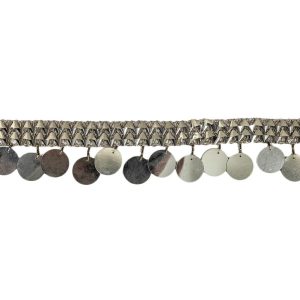 Beaded Fringe |  Vintage Metallic Silver Braided Trim With Silver Paillette Sequins And Beaded Fringe – 1.75" Beaded Fringe Beaded Fringe