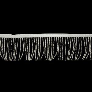 Beaded Fringe |  Vintage Silver Lined And Ivory Seed Beaded Chainette Fringe 2" Beaded Fringe Beaded Fringe