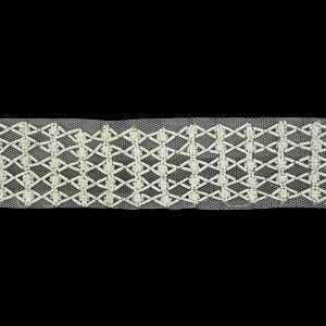 Beaded Fringe |  Vintage White Latticework Glass Beaded Mesh Trim – 2.125" Beaded Fringe Beaded Fringe