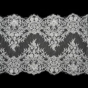 Beaded Lace Trim |  Beaded Bridal Lace Trim With Scalloped Edges – White Floral – 13" Beaded Lace Trim Beaded Lace Trim