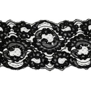 Beaded Lace Trim |  Black Abstract Beaded And Sequined Corded Lace Trim – 4.75" Beaded Lace Trim Beaded Lace Trim