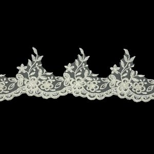 Beaded Lace Trim |  Off White Floral Beaded And Corded Scalloped Bridal Lace Trim – 3.5" Beaded Lace Trim Beaded Lace Trim