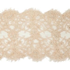 Beaded Lace Trim |  Pale Peach Beaded And Sequined Floral Corded Lace Trim With Eyelash Fringe – 8" Beaded Lace Trim Beaded Lace Trim