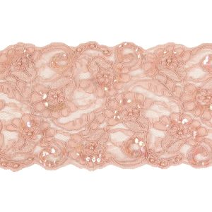 Beaded Lace Trim |  Pink Flowers And Leaves Beaded, Sequined And Corded Lace Trim – 5" Beaded Lace Trim Beaded Lace Trim