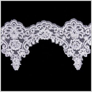 Bridal Lace Trim |  7" White/Silver Bridal Beaded Lace Lace Trim Bridal Lace Trim