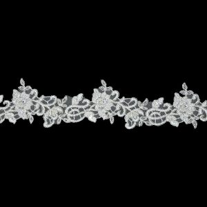 Bridal Lace Trim |  White Floral Beaded Bridal Lace Trim With Metallic Silver Cording – 2.5" Beaded Lace Trim Beaded Lace Trim