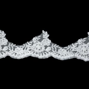 Bridal Lace Trim |  White Scalloped Floral Beaded And Corded Bridal Lace Trim – 3.5" Beaded Lace Trim Beaded Lace Trim