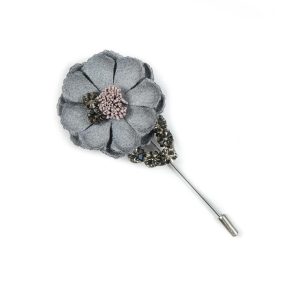 Brooches |  Gray Flower Brooch With Rhinestones – 3.75" Brooches Brooches