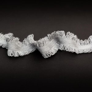 Brush Fringe |  Light Gray Wool Grosgrain Trim With Loop Fringe Edges – 1.5" Brush Fringe Brush Fringe