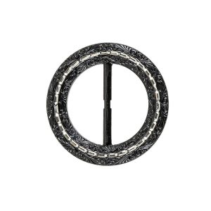 Buckles |  Vintage Black Classical Swirls Round Slider With Faceted Silver Band – 2.375" X 2.375" Buckles Buckles