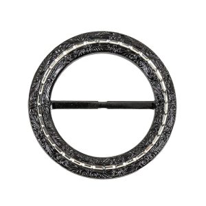 Buckles |  Vintage Black Classical Swirls Round Slider With Faceted Silver Band – 2.75" X 2.75" Buckles Buckles