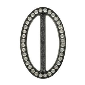 Buckles |  Vintage Crystal Rhinestones And Black Oval Plastic Slider – 2.625" X 1.75" Buckles Buckles