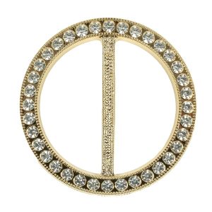 Buckles |  Vintage Crystal Rhinestones And Gold Circular Plastic Slider – 2.625" Buckles Buckles