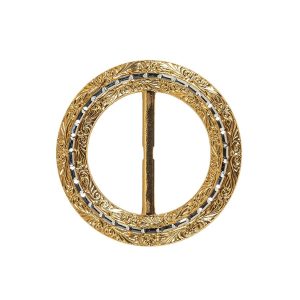 Buckles |  Vintage Gold Classical Swirls Round Slider With Faceted Silver Band – 2.375" X 2.375" Buckles Buckles