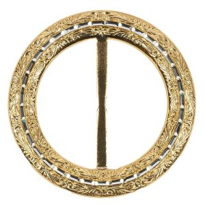 Buckles |  Vintage Gold Classical Swirls Round Slider With Faceted Silver Band – 2.75" X 2.75" Buckles Buckles