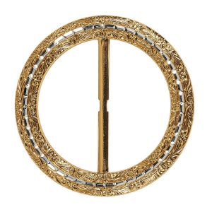 Buckles |  Vintage Gold Classical Swirls Round Slider With Faceted Silver Band – 3.25" X 3.25" Buckles Buckles