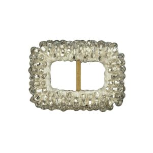 Buckles |  Vintage Silver Lined Beaded Rectangular Slider With Brass Bar- 0.875" X 1.125" Buckles Buckles