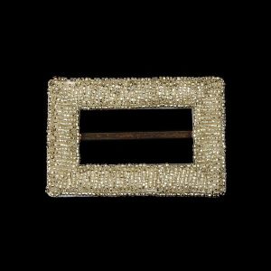 Buckles |  Vintage Silver-Lined Beaded Slider With Brass Bar – 3.375" X 2.25" Buckles Buckles