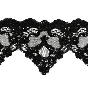 Corded Lace Trim |  Black Floral Pennants Sequined Corded Lace Trim – 5.5" Corded Lace Trim Corded Lace Trim