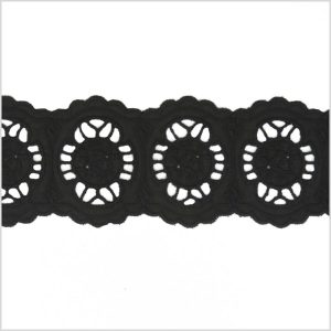 Cotton Lace Trim |  3" Black Cotton Eyelet Trimming Cotton Lace Trim Black