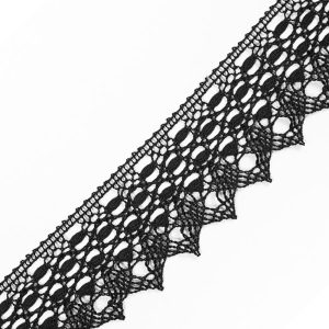 Crochet Lace Trim |  Black Scalloped Crochet Lace Trim With Satin Ribbon Detail – 2" Crochet Lace Trim Black