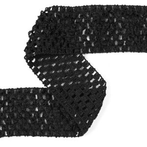 Crochet Lace Trim |  Black Stretch Puckered Crochet Trim – 2" Crochet Lace Trim Black