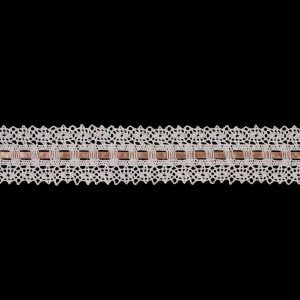 Crochet Lace Trim |  Cream Crochet Trim With Beige Ribbon – 2.25" Crochet Lace Trim Crochet Lace Trim