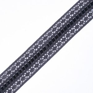 Crochet Lace Trim |  Gray Crochet Trim With Satin Ribbon Detail – 1.5" Crochet Lace Trim Crochet Lace Trim