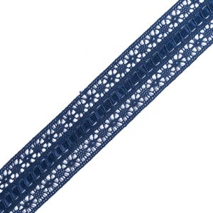 Crochet Lace Trim |  Navy Crochet Trim With Satin Ribbon Detail – 1.5" Crochet Lace Trim Crochet Lace Trim