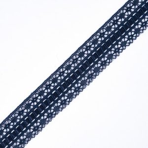 Crochet Lace Trim |  Navy Scalloped Crochet Trim With Ribbon Detail – 1.5" Crochet Lace Trim Crochet Lace Trim