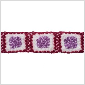 Crochet Lace Trim |  Red/White/Orchid Squares Crochet Lace Trim Crochet Lace Trim Crochet Lace Trim