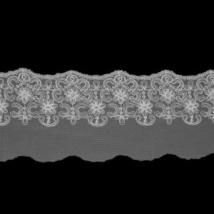 Embroidered & Eyelet Trim |  Off-White Floral Embroidered Mesh Trim With A Scalloped Edge – 5.5" Embroidered & Eyelet Trim Embroidered & Eyelet Trim