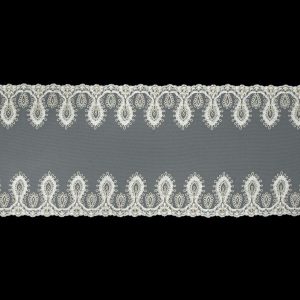 Embroidered & Eyelet Trim |  White And Gold Embroidery On Mesh – 10" Embroidered & Eyelet Trim Embroidered & Eyelet Trim