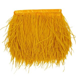 Feather Fringe |  Dark Yellow Single Ply Ostrich Feather Fringe Trim – 5" Feather Fringe Feather Fringe