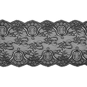 Fine Lace Trim |  Black Double Scallop Fine Floral Lace Trim – 9.5" Fine Lace Trim Black