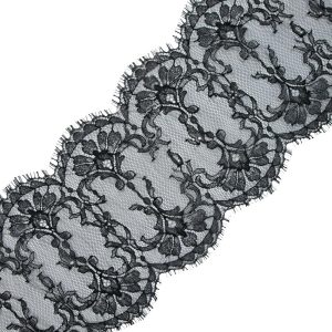 Fine Lace Trim |  Black Fine Double Scallop Edge Lace Trim – 6.5" Fine Lace Trim Black