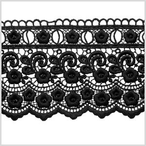 Floral Lace Trim |  3.75" Black Floral Venise Lace Floral Lace Trim Black