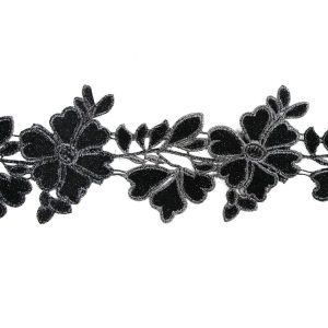 Floral Lace Trim |  3D Metallic Gunmetal Floral Lace Trim – 5" Floral Lace Trim Floral Lace Trim