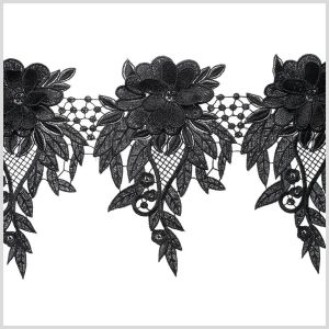 Floral Lace Trim |  9" Metallic Black Floral Lace Trim Floral Lace Trim Black