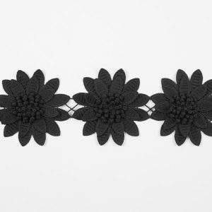 Floral Lace Trim |  Black 3D Floral Lace Trim – 3.75" Floral Lace Trim Black