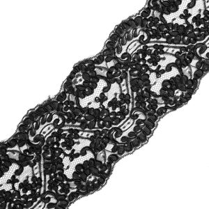 Floral Lace Trim |  Black Floral Corded Lace Trim – 5" Corded Lace Trim Black