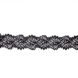 Floral Lace Trim |  Black Floral Corded Lace With Scalloped Eyelash Edges – 4.5" Corded Lace Trim Black