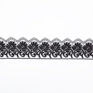 Floral Lace Trim |  Black Floral Embroidered Lace On Mesh – 3.875" Embroidered & Eyelet Trim Black