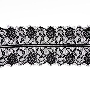 Floral Lace Trim |  Black Floral Scalloped Eyelash Lace Trim – 7.75" Floral Lace Trim Black